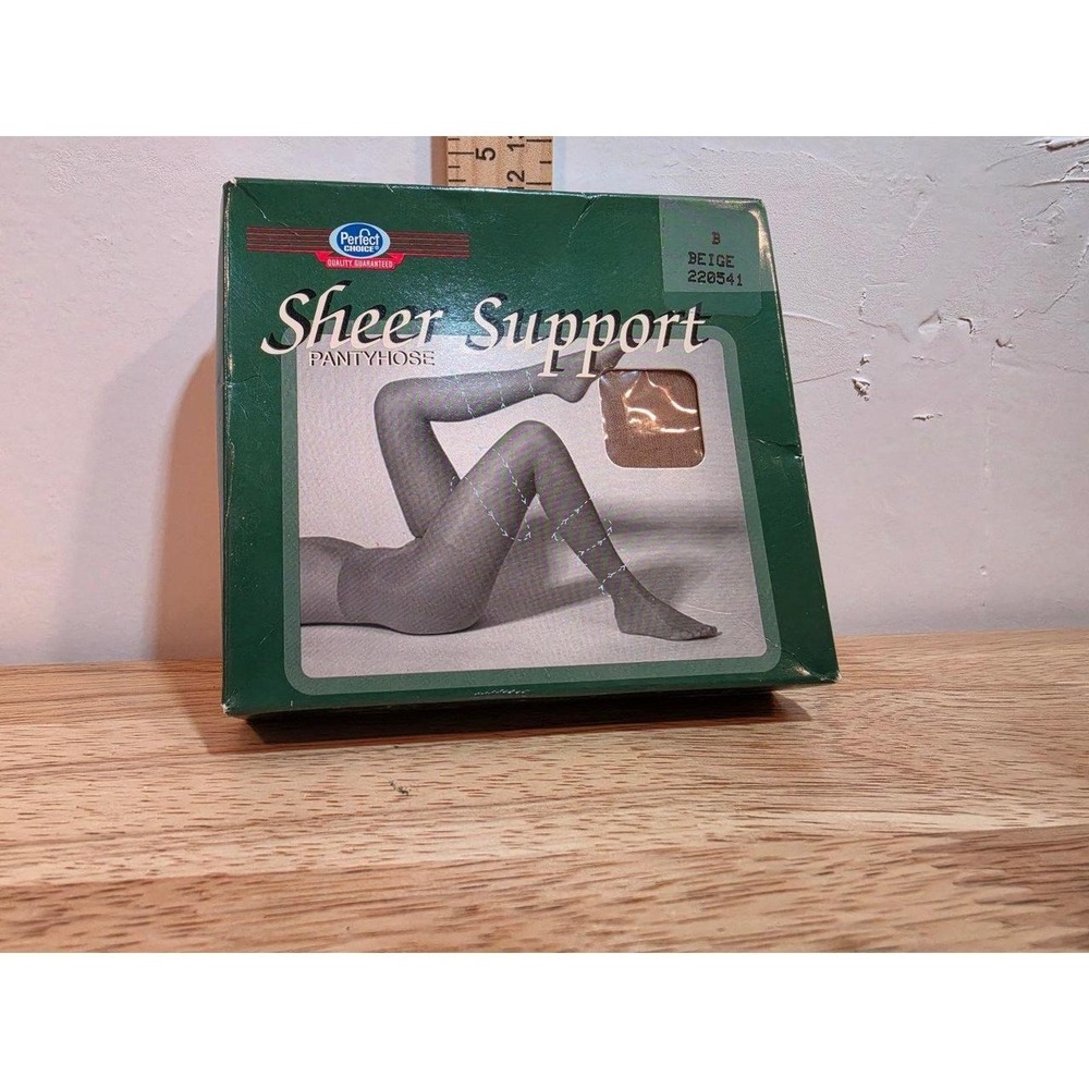 vintage green box of Perfect Choice Sheer Support Pantyhose in the color beige